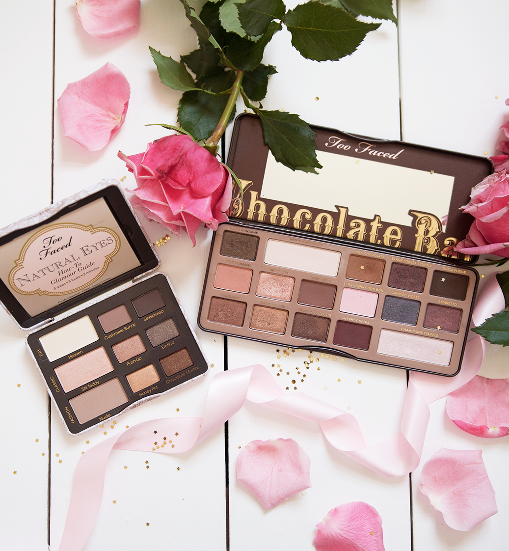 too faced chocolate bar palette candle light glow primed and poreless powder natural eyes palette born this way foundation chocolate soleil bronzer shadow insurance hangover primer swatches